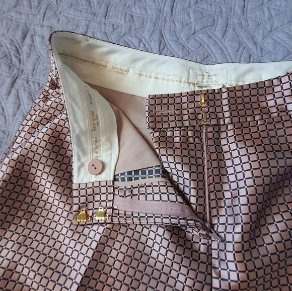 Kate Spade Lewitt Margaux Crop Satin Pants Pink Check Womens 6 Preppy - Picture 5 of 14